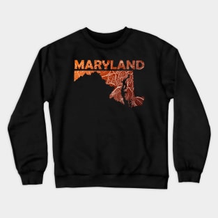 Colorful mandala art map of Maryland with text in brown and orange Crewneck Sweatshirt